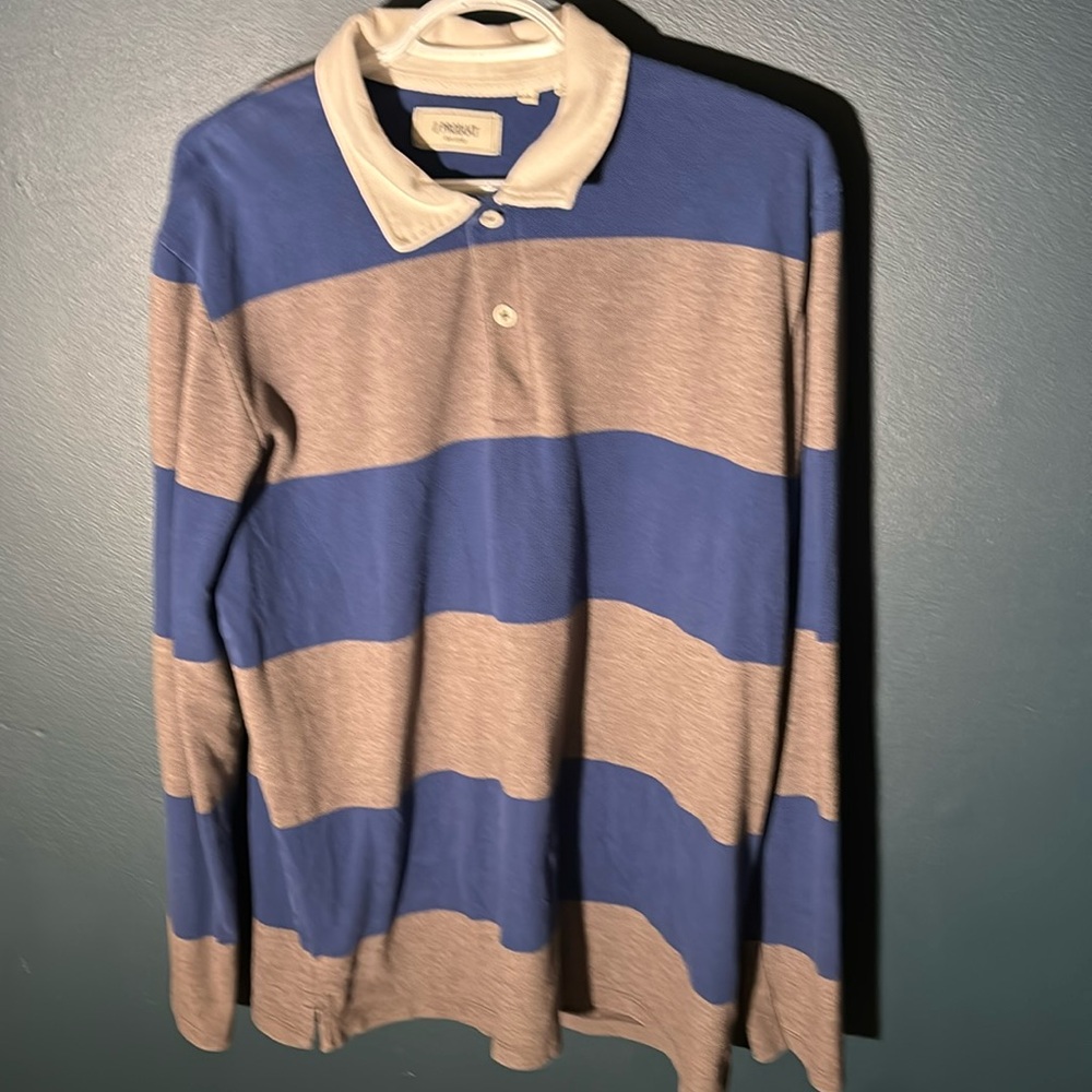 Product Men’s blue grey Striped Rugby Polo Shirt Size XL